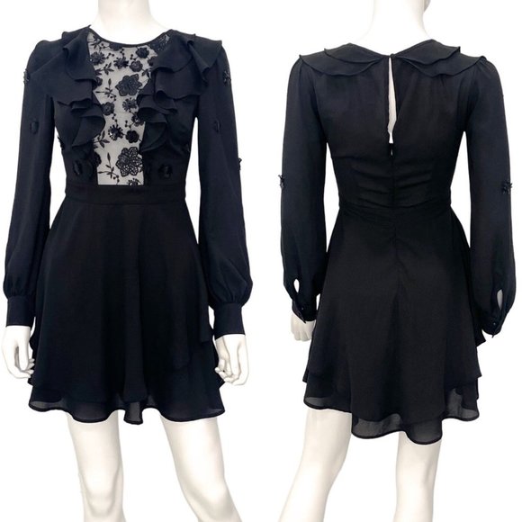 For Love & Lemons Vivi Embroidery Sequin Ruffle Mini Dress in Black Size XS - Picture 4 of 17